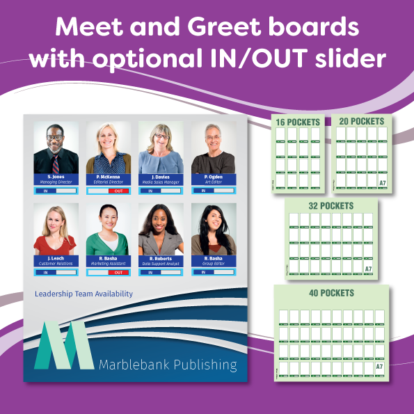 Meet and Greet boards with IN OUT slider